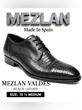 Luxury Spanish Craftsmanship | Mezlan Valdes Genuine Lizard Leather Derby 10.5M